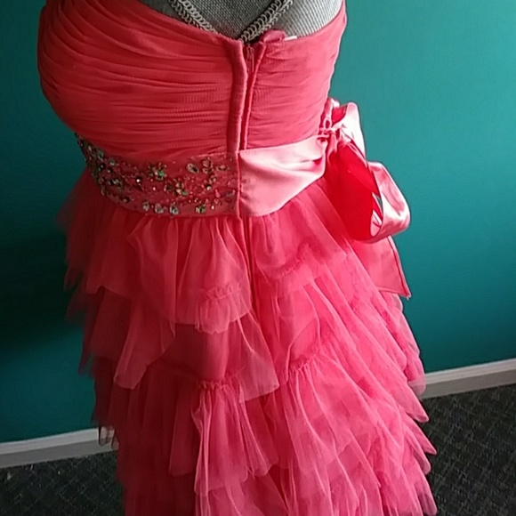 Coral dress with rhinestones - Picture 3 of 4